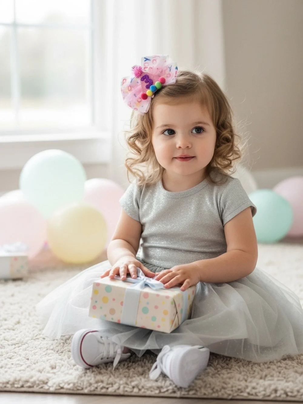 Boutique 3rd Birthday Pink Tulle Glitter Party Hat Hair Bow Clip